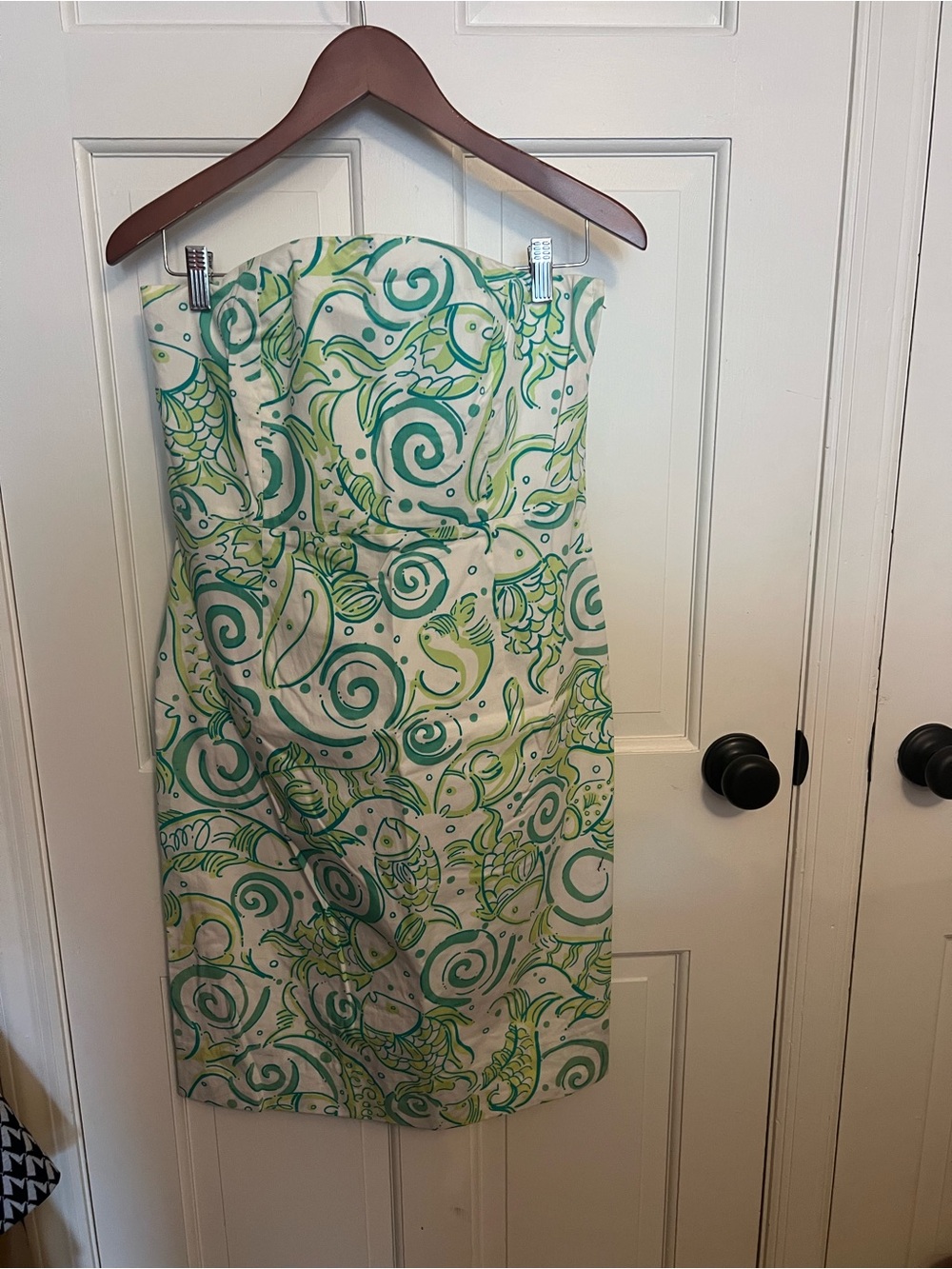 Lilly Pulitzer Strapless Scroll-Print Dress in Green and Cream
